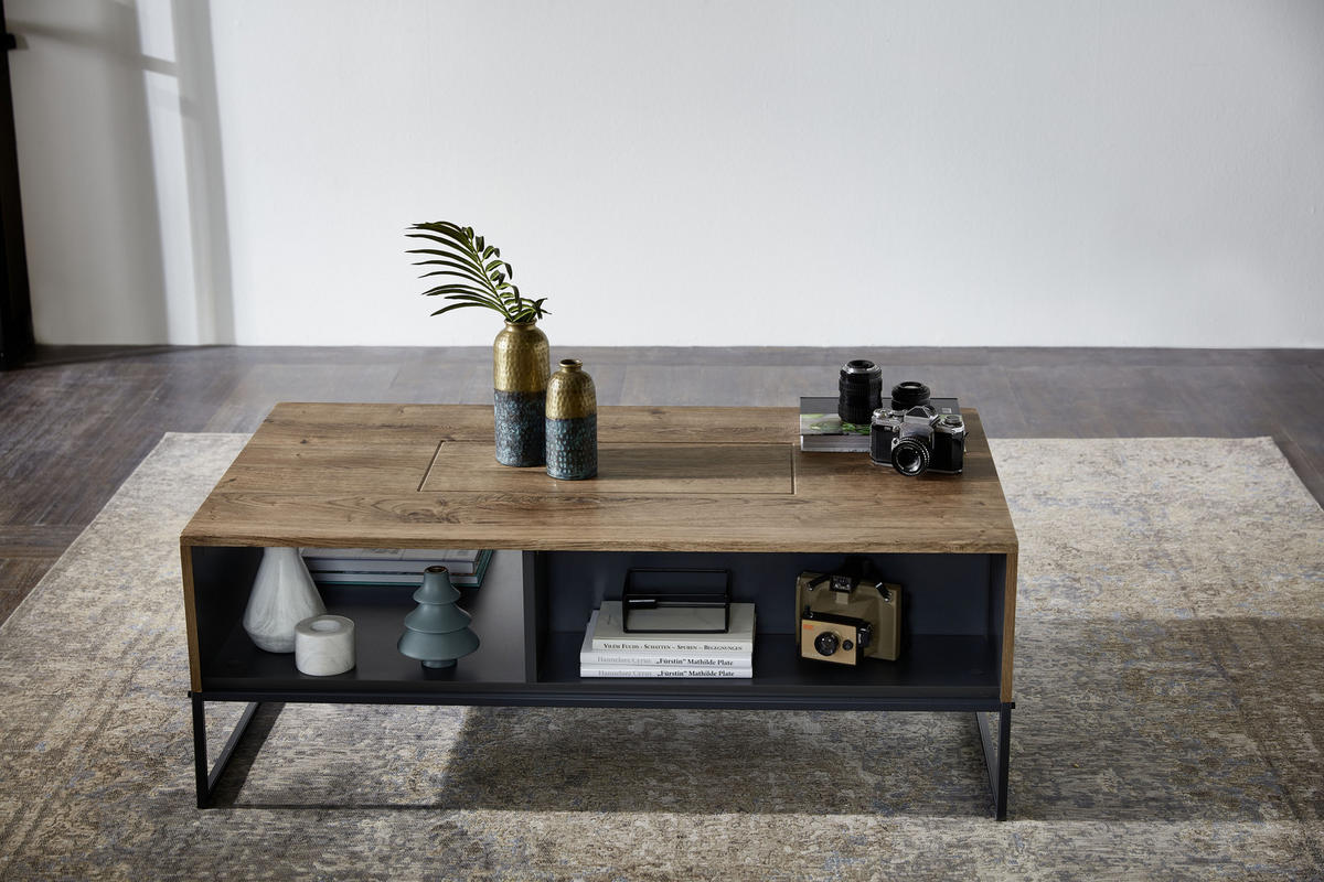 COUCHTISCH in Holzwerkstoff 115/65/42 cm  - Eichefarben/Graphitfarben, Modern, Holzwerkstoff/Metall (115/65/42cm) - Hom`in