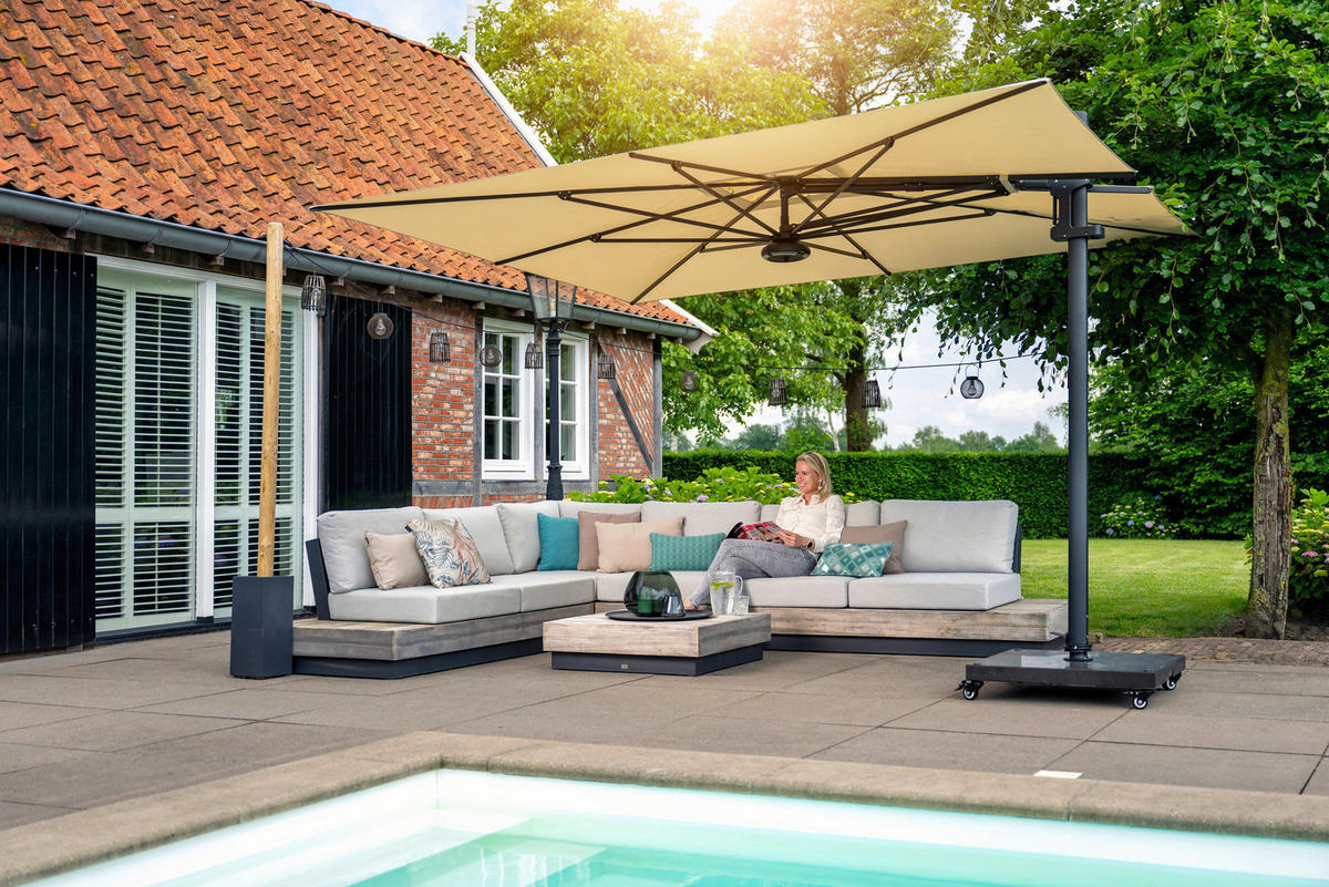 SONNENSCHIRM  355/300 cm  - Taupe/Anthrazit, Basics, Textil/Metall (355/300cm)