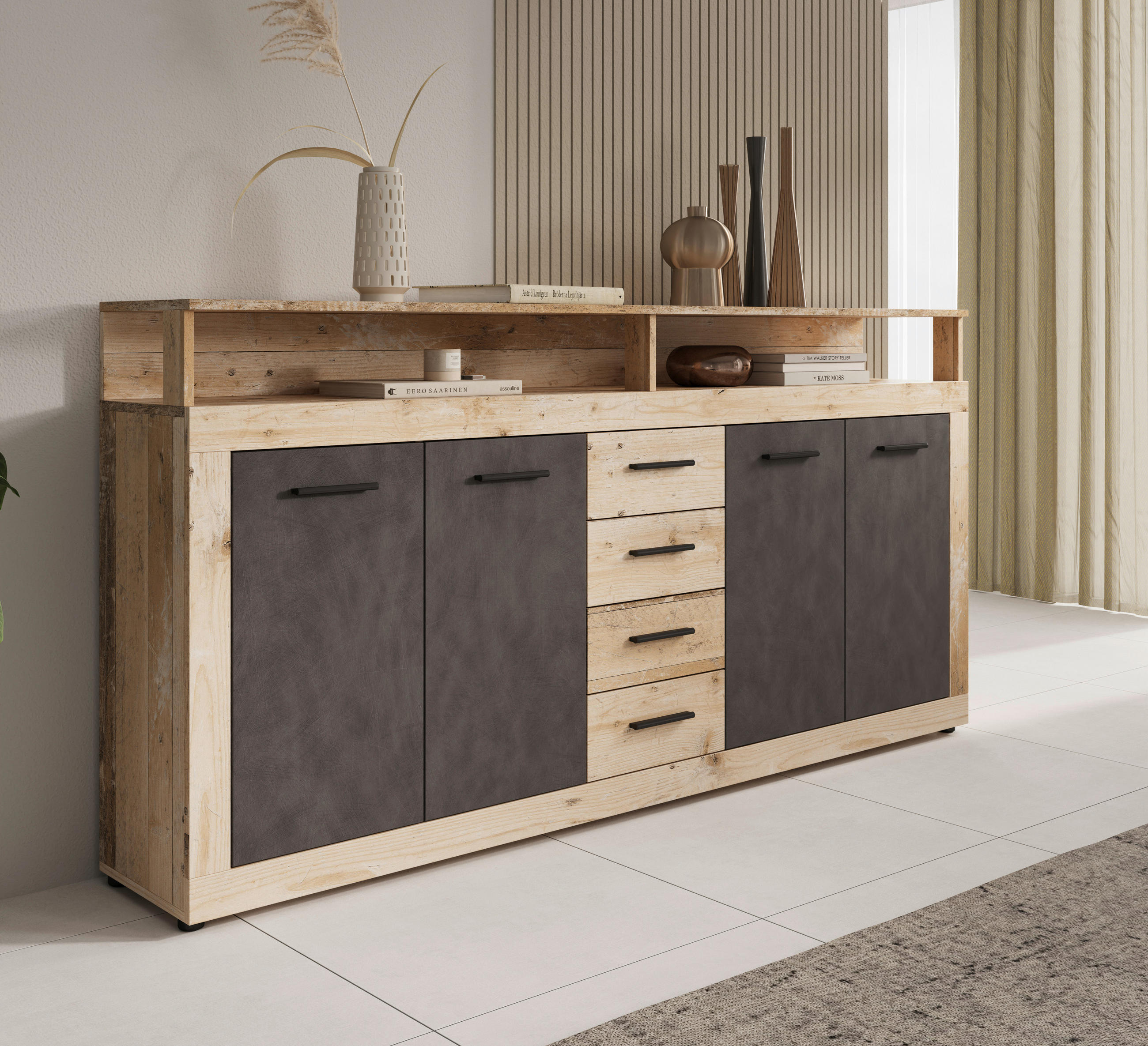 SIDEBOARD  in 190/96/32 cm  - Eichefarben/Anthrazit, Design, Holzwerkstoff/Kunststoff (190/96/32cm) - MID.YOU