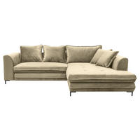 ECKSCHLAFSOFA  mit Rücken echt, Armteil rechts Velours Beige  - Beige/Schwarz, Design, Textil/Metall (277/187cm) - Livetastic