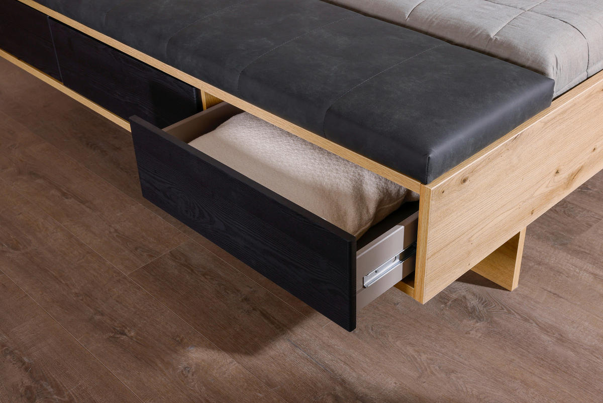 BETTANLAGE 180/200 cm  in Schwarz, Eiche Artisan   - Schwarz/Eiche Artisan, Modern, Holzwerkstoff/Textil (180/200cm) - Rauch Möbel