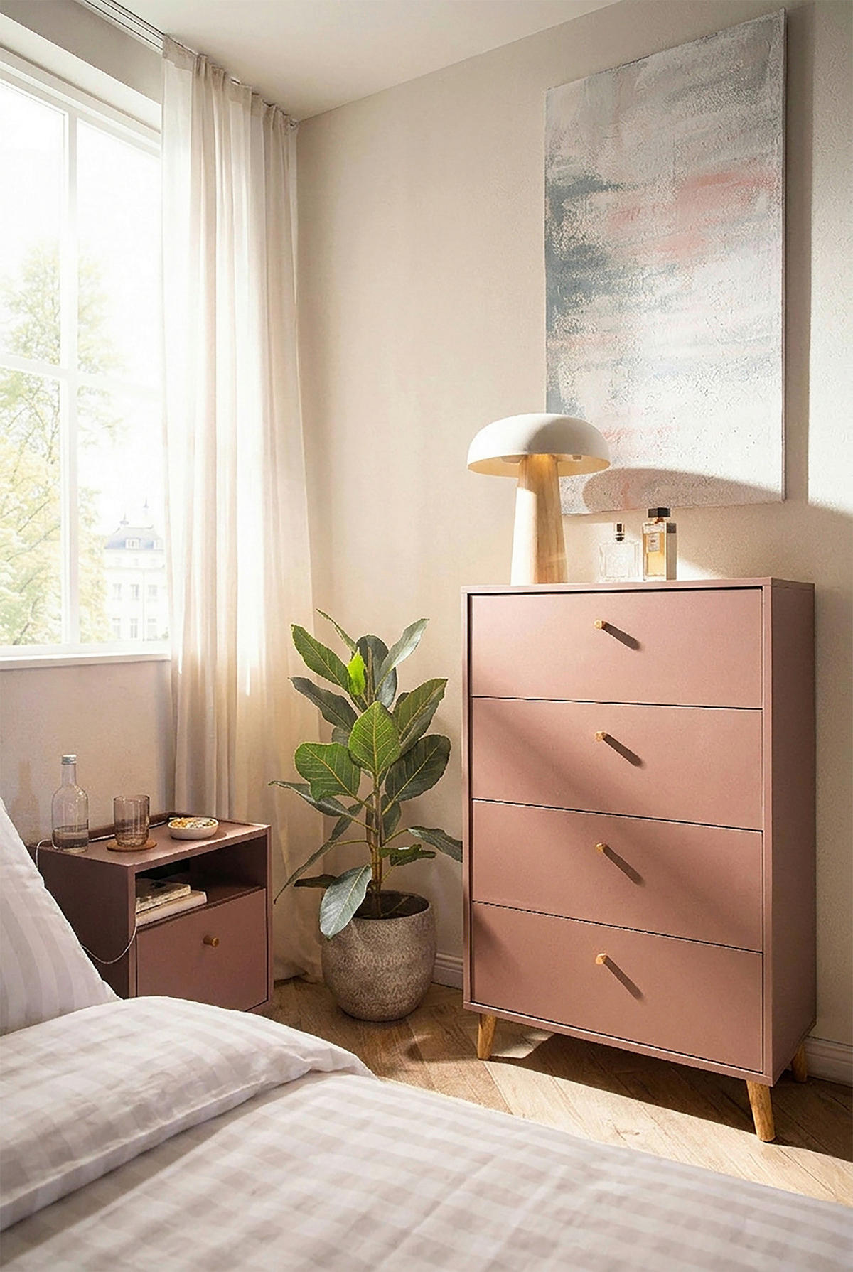 KOMMODE , 60,1/101,3/33 cm, 4 Schublade(n)  - Mauve, Design, Holz/Holzwerkstoff (60,1/101,3/33cm) - MID.YOU