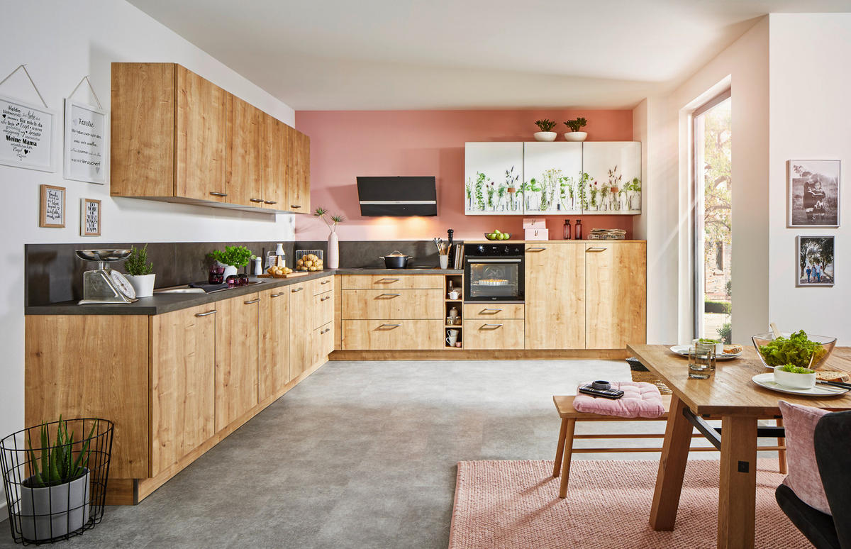 EINBAUKÜCHE   - Eichefarben/Anthrazit, Design, Holzwerkstoff - Dieter Knoll