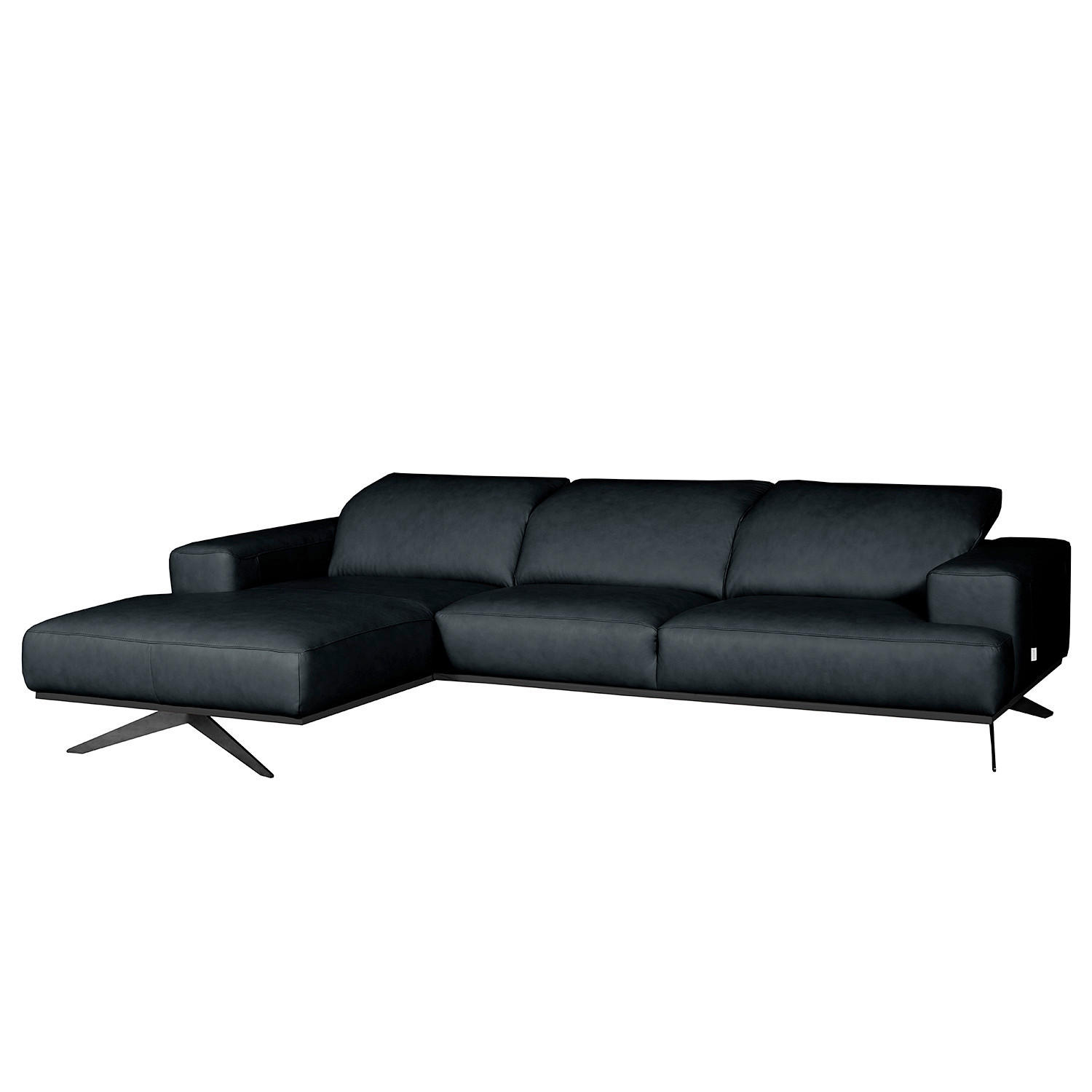 ECKSOFA  in Echtleder Blau  187/295 cm  - Blau/Schwarz, Design, Leder/Metall (187/295cm) - Livetastic
