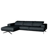 ECKSOFA  in Echtleder Blau  187/295 cm  - Blau/Schwarz, Design, Leder/Metall (187/295cm) - Livetastic