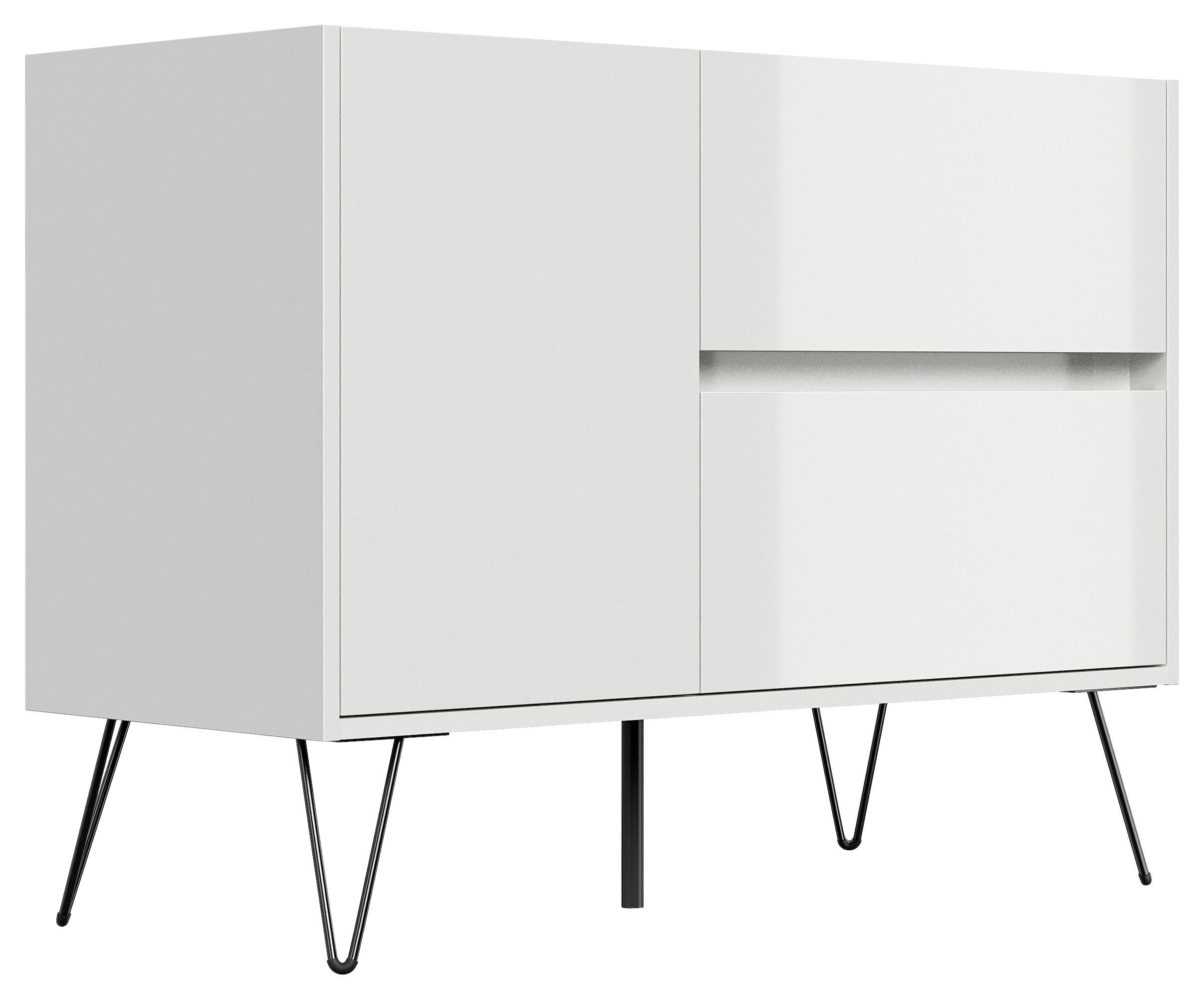 SIDEBOARD Posseik Industrial  in 99/75,8/42 cm  - Weiß Hochglanz/Schwarz, Design, Holzwerkstoff/Metall (99/75,8/42cm) - P & B