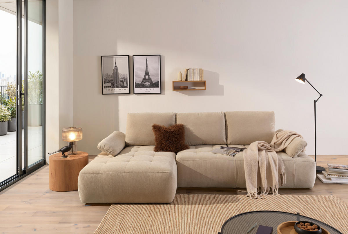 ECKSOFA Naturfarben Webstoff  - Schwarz/Naturfarben, KONVENTIONELL, Kunststoff/Textil (162/282cm) - Carryhome