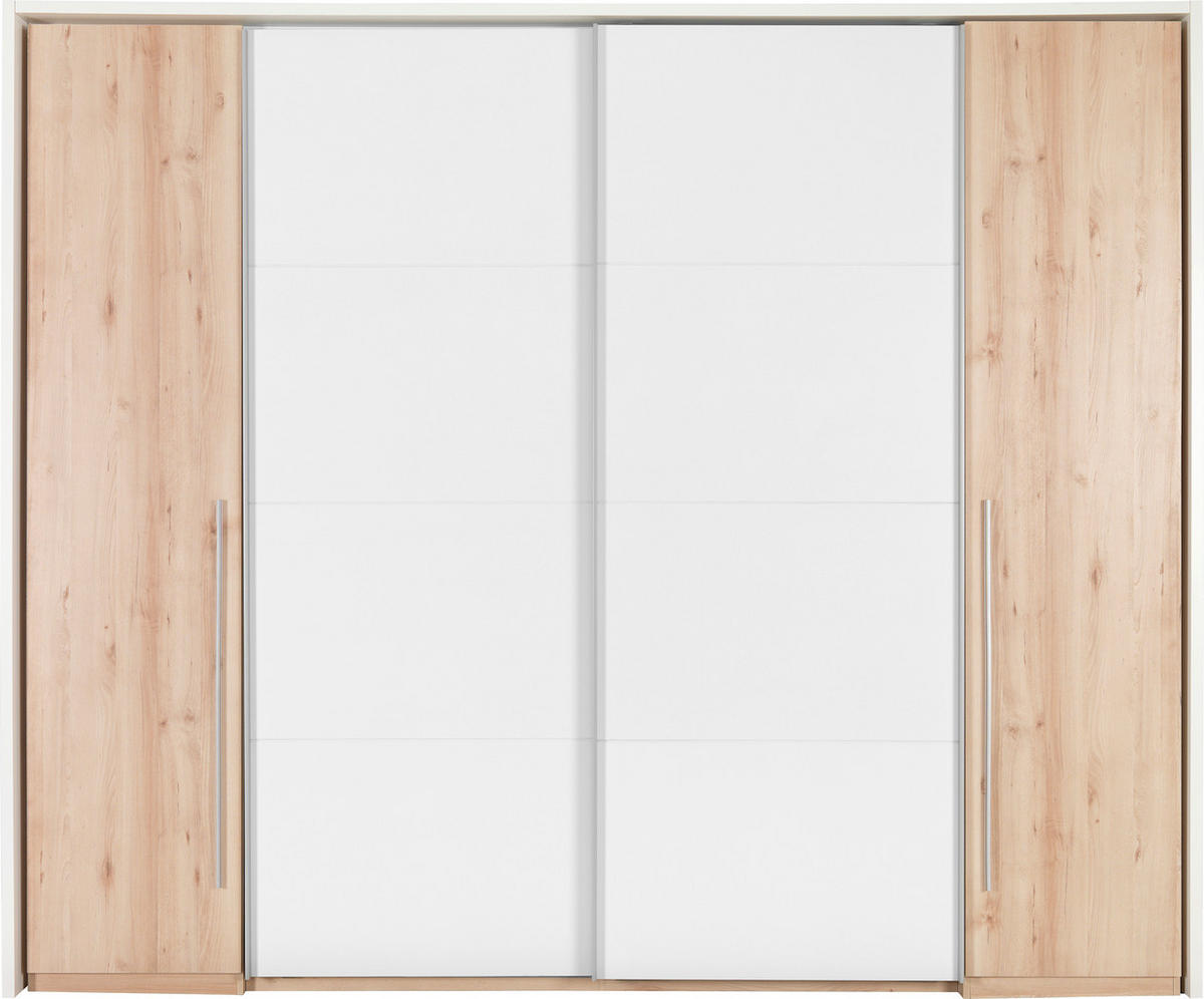 OMARA ZA OBLAČILA, bela, barve bukve  - bela/barve aluminija, Design, umetna masa/leseni material (270/225/61cm) - Ti'me