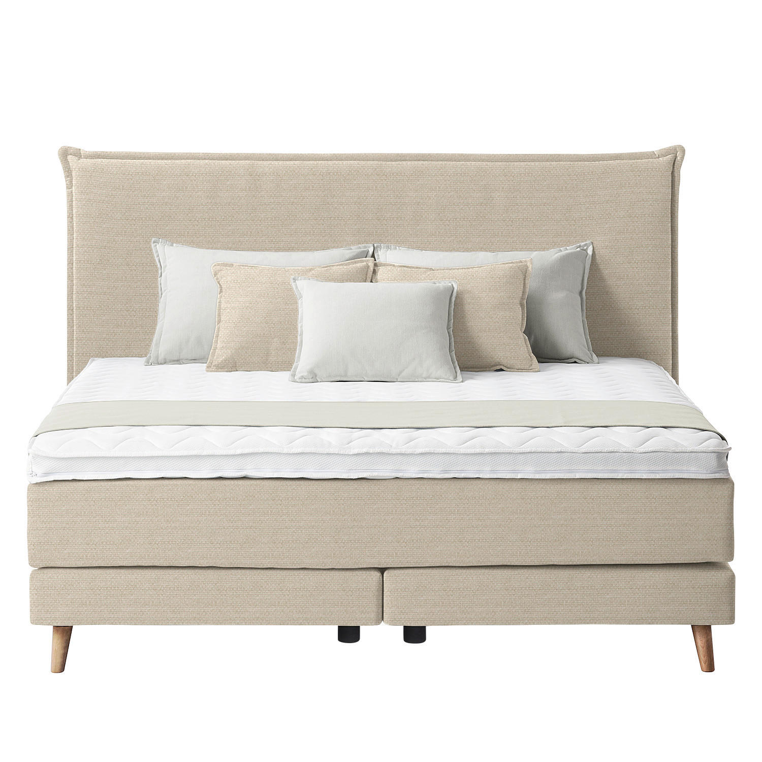 Thumbnail - home24 Boxspringbett, Beige, Textil, H2, 7-Zonen, Höhe ca. 21 cm, 180x200 cm, gepolstertes Kopfteil, Topper durchgehend,...