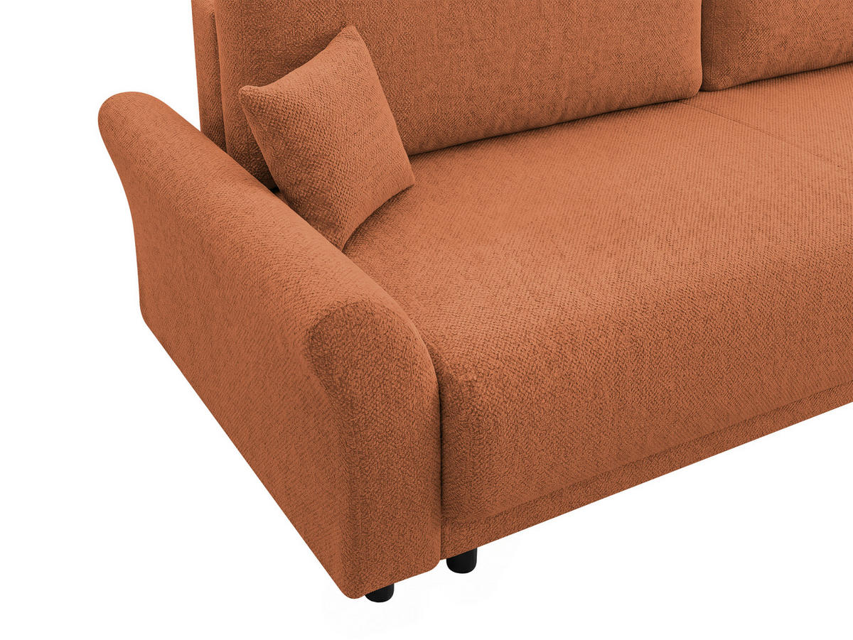 SCHLAFSOFA Flachgewebe, Struktur Rostfarben  inkl. Zierkissen, Rückenkissen, Bettkasten, Schlaffunktion, Rücken echt  - Rostfarben/Schwarz, Design, Textil (244/88/100cm) - P & B