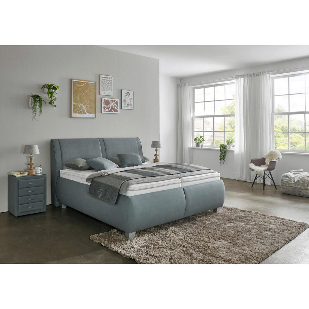 Thumbnail - Beldomo - Sleep Polsterbett, Blaugrau, Textil, Buche, H3 + H4, Höhe ca. 24 cm, 180x200 cm, Goldenes M, Made in EU, Härte...