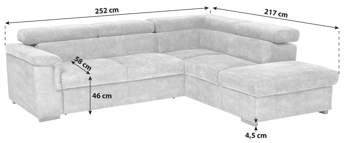 ECKSOFA Grau Flachgewebe  - Grau, Basics, Holz/Textil (252/217cm) - MID.YOU