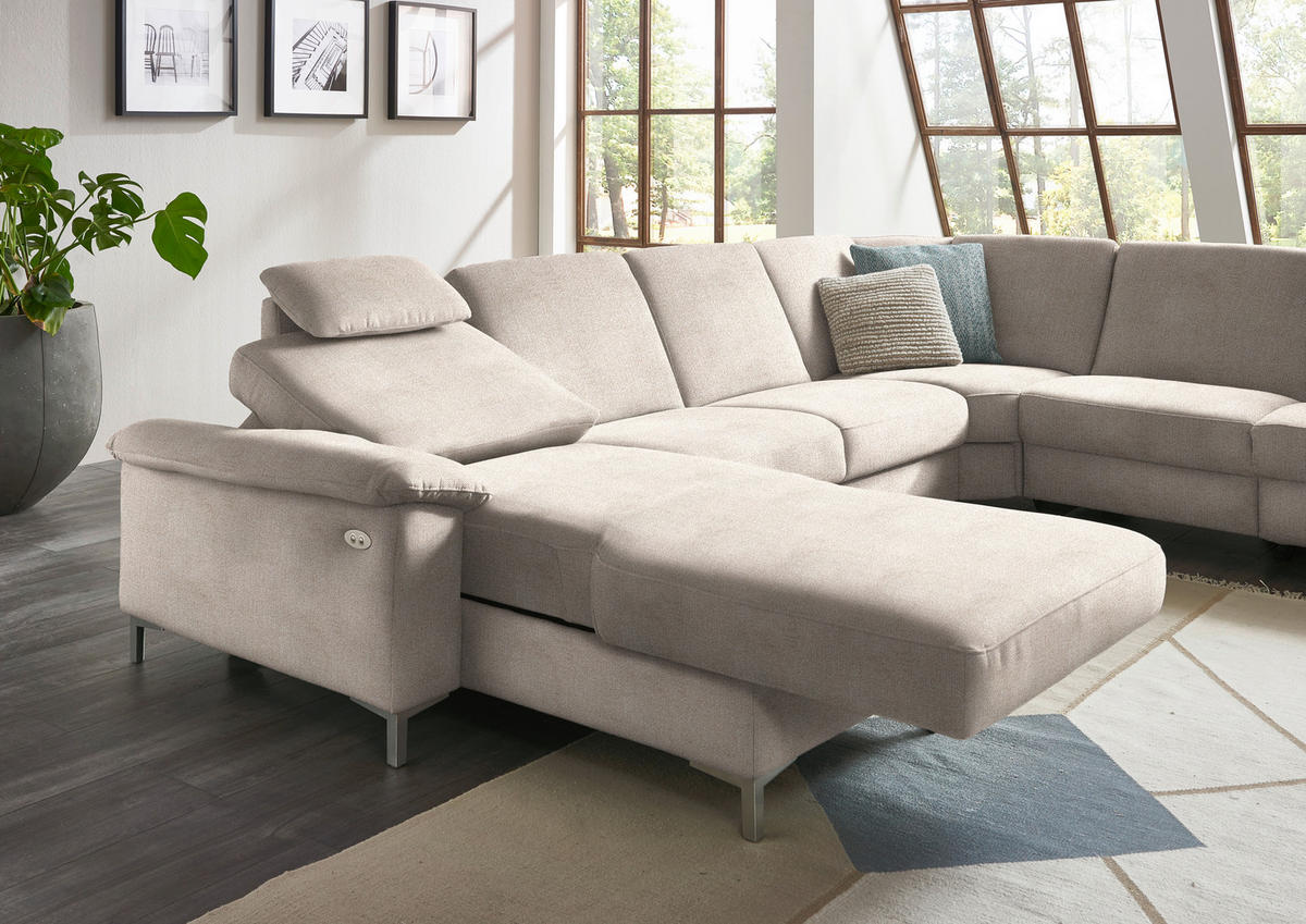 WOHNLANDSCHAFT in Chenille Hellbraun  - Hellbraun/Alufarben, Design, Textil/Metall (170/333/265cm) - Dieter Knoll