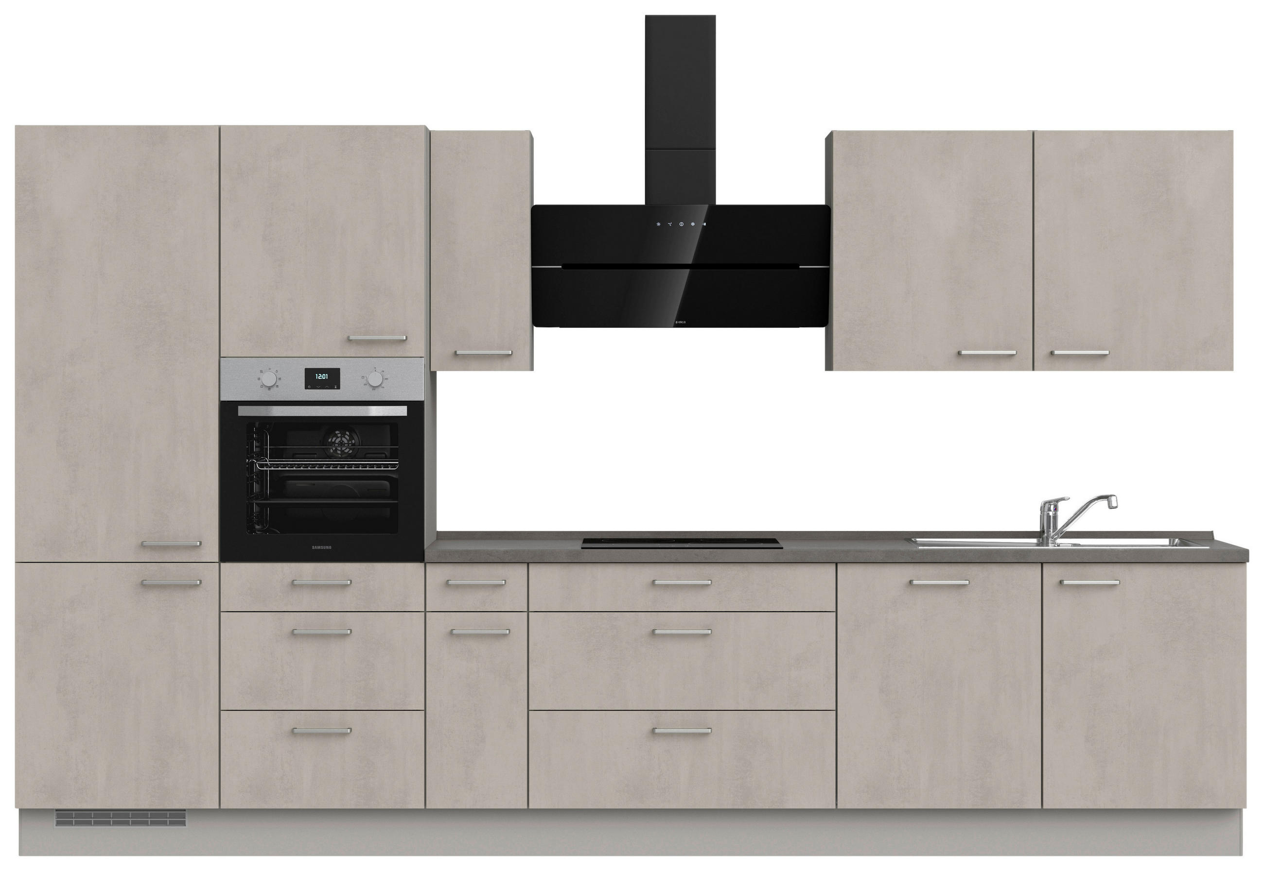 KÜCHENBLOCK 360 cm   in Grau, Schieferfarben  - Schieferfarben/Edelstahlfarben, MODERN, Holzwerkstoff/Metall (360cm) - Nobilia