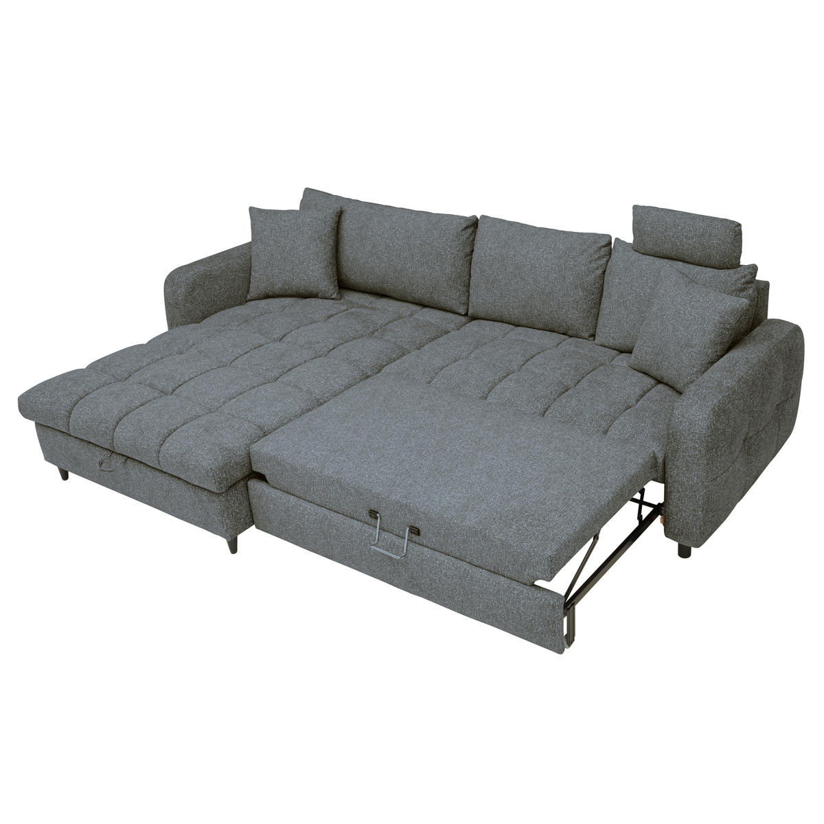ECKSOFA inkl. Funktionen Grau, Grün Velours  - Schwarz/Grau, MODERN, Holz/Textil (282/184cm) - Lomoco