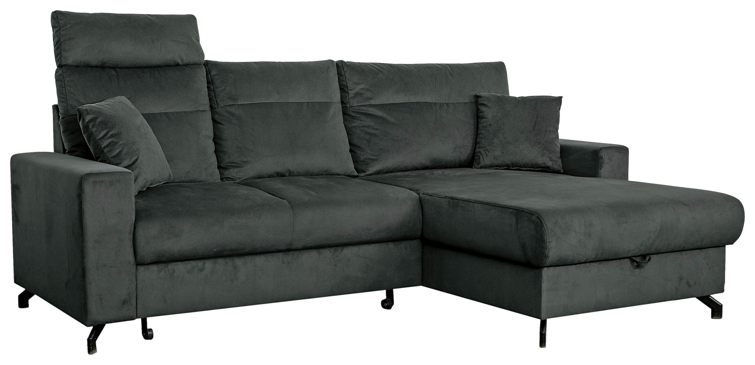 ECKSOFA in Velours Grau  - Schwarz/Grau, Design, Kunststoff/Textil (232/156cm) - Livetastic