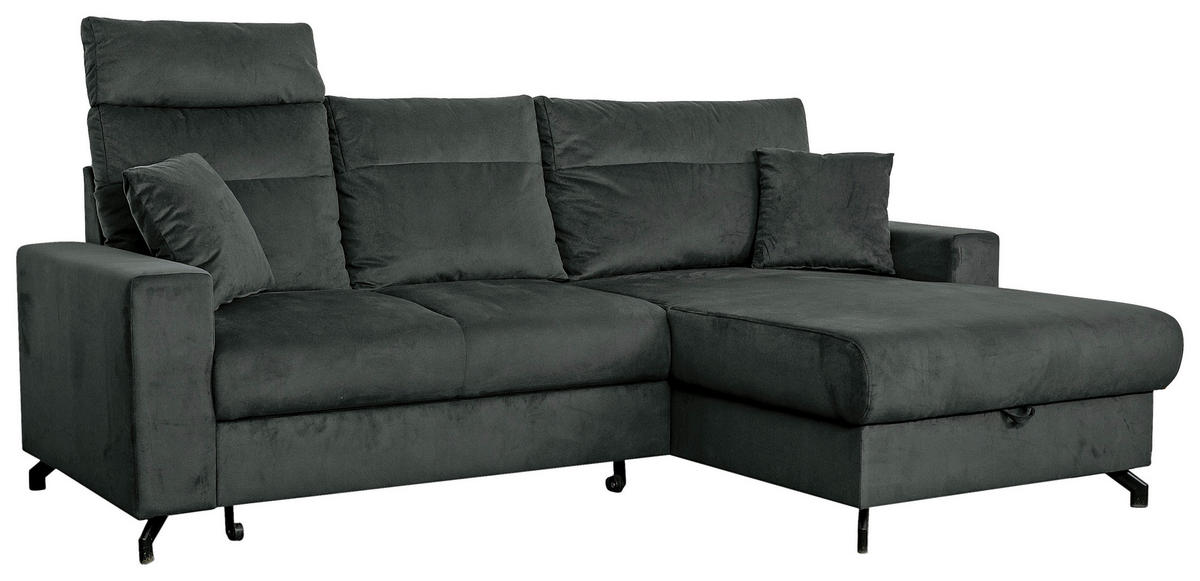 ECKSOFA in Velours Grau  - Schwarz/Grau, Design, Kunststoff/Textil (232/156cm) - Livetastic
