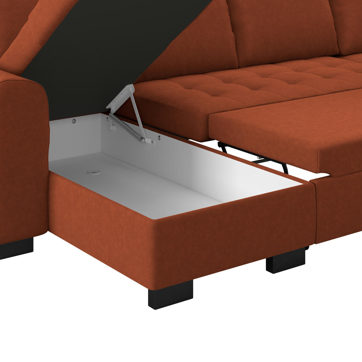 WOHNLANDSCHAFT Terracotta Mikrofaser  - Terracotta/Schwarz, MODERN, Kunststoff/Textil (155/305/178cm) - P & B