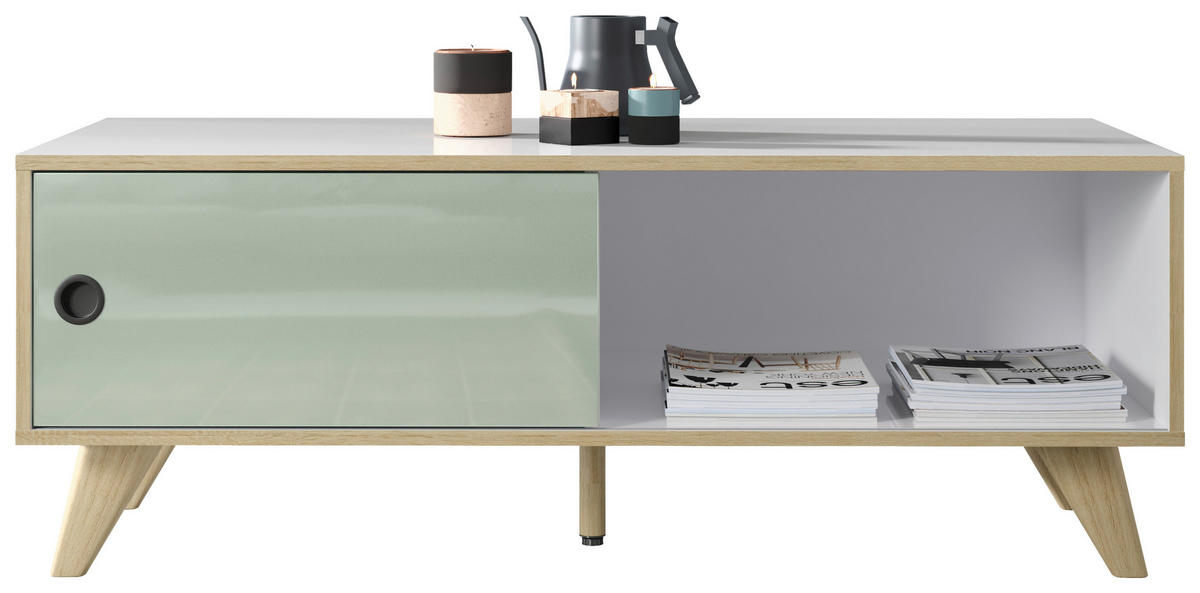 COUCHTISCH 115/60/46 cm rechteckig Eichefarben, Weiß Hochglanz, Grün  - Eichefarben/Weiß Hochglanz, MODERN, Holzwerkstoff/Kunststoff (115/60/46cm) - Boxxx