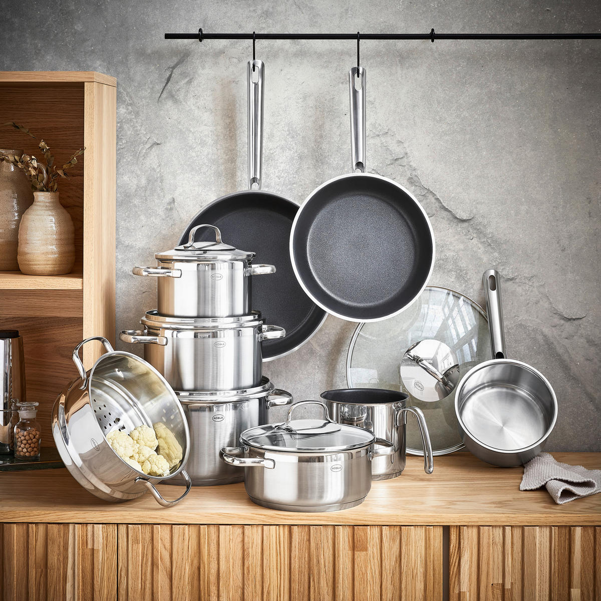 KOCHTOPFSET Elegance 10-teilig  - Edelstahlfarben, Design, Glas/Metall - Rösle