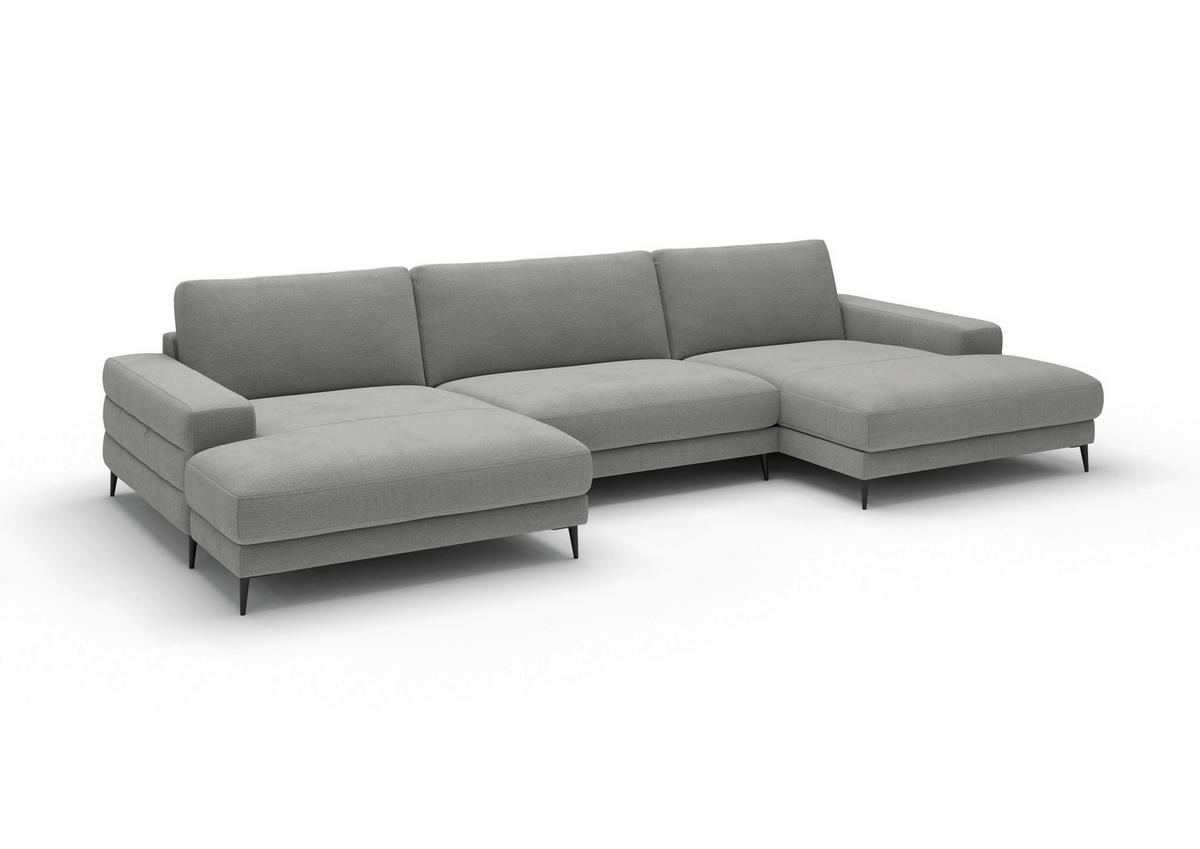 WOHNLANDSCHAFT Badia Base Silberfarben Feincord  - Silberfarben/Schwarz, Design, Textil/Metall (177/376/177cm) - Dieter Knoll