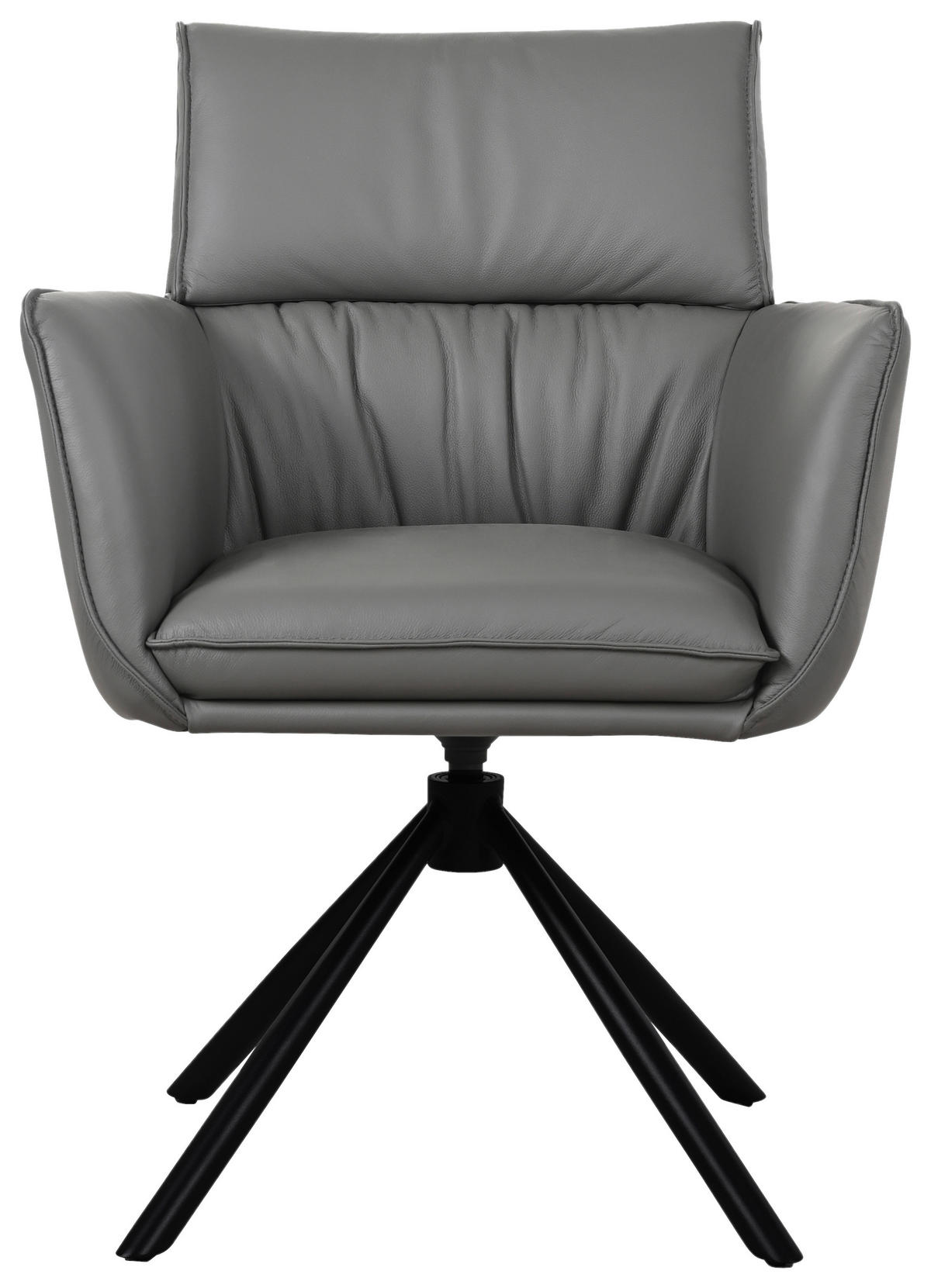 ARMLEHNSTUHL  Sitzfläche 360° drehbar, automatische Rückholfunktion  Echtleder  - Schwarz/Grau, MODERN, Leder/Metall (64/90,5/64,5cm) - Livetastic