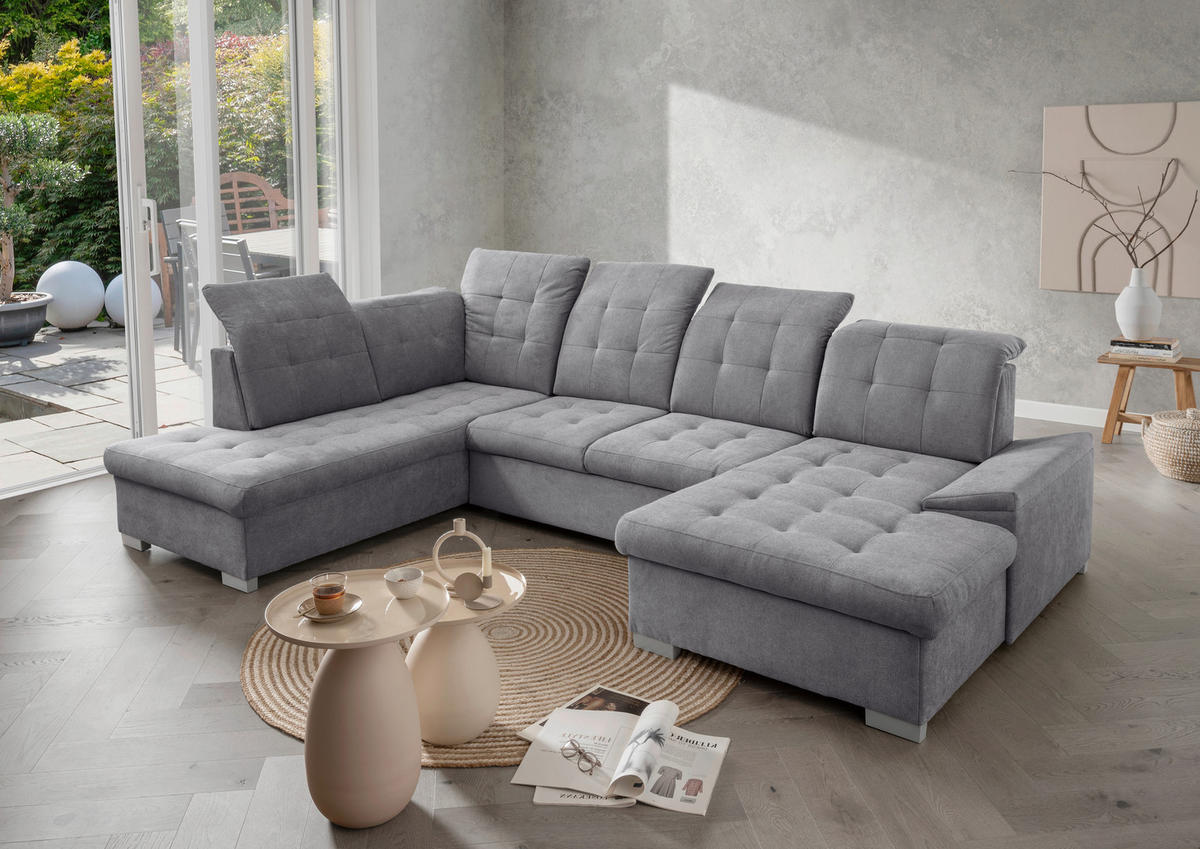 WOHNLANDSCHAFT Dunkelgrau Chenille  - Chromfarben/Dunkelgrau, MODERN, Kunststoff/Textil (212/330/169cm) - Livetastic