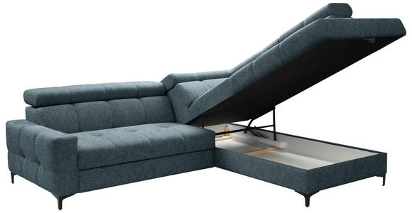 ECKSOFA in Struktur Blau  - Blau/Schwarz, MODERN, Textil/Metall (254/212cm) - Carryhome