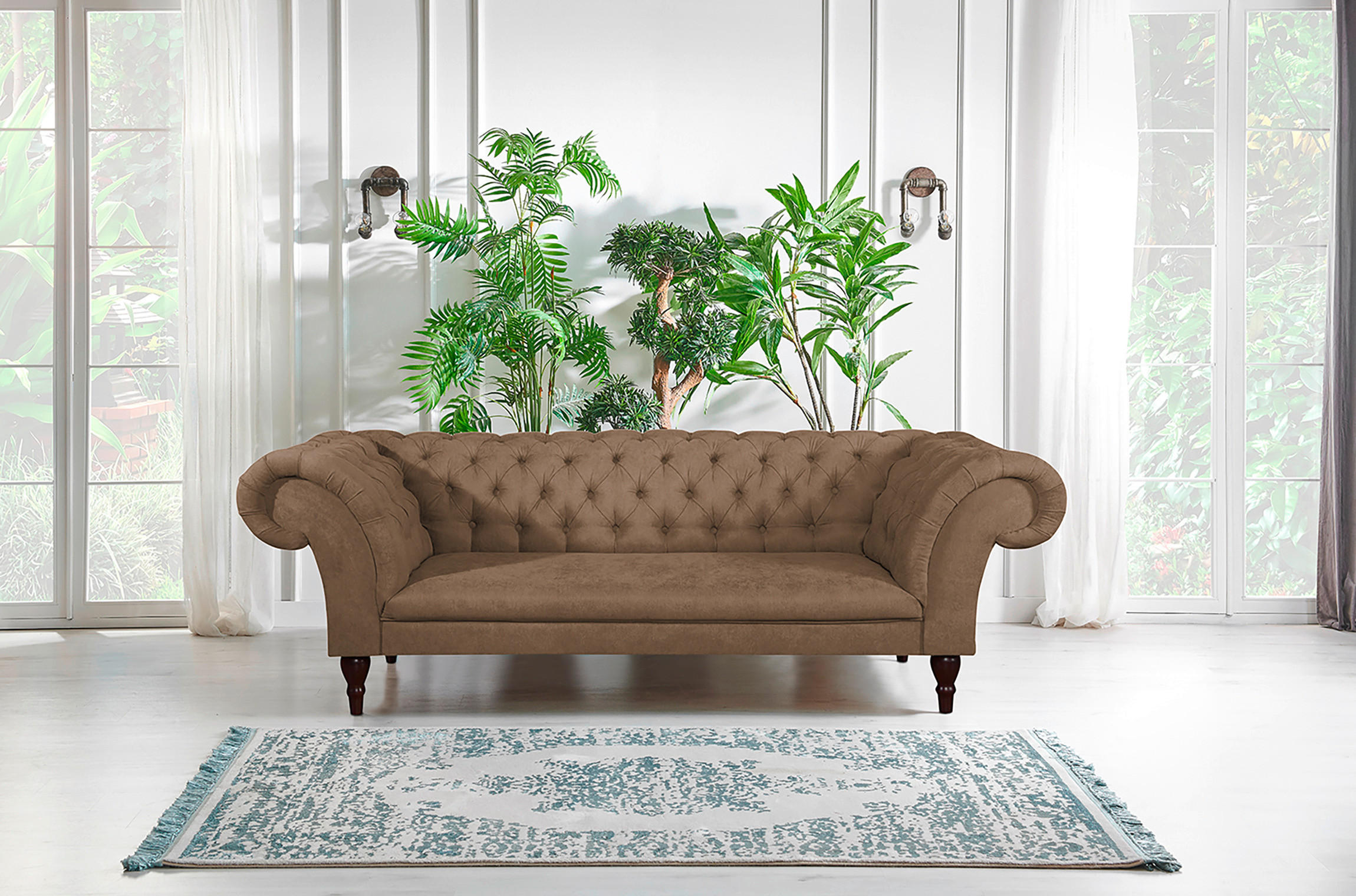 3-SITZER-SOFA Mikrofaser Cappuccino  - Braun/Cappuccino, Design, Holz/Textil (232/79/97cm) - Livetastic