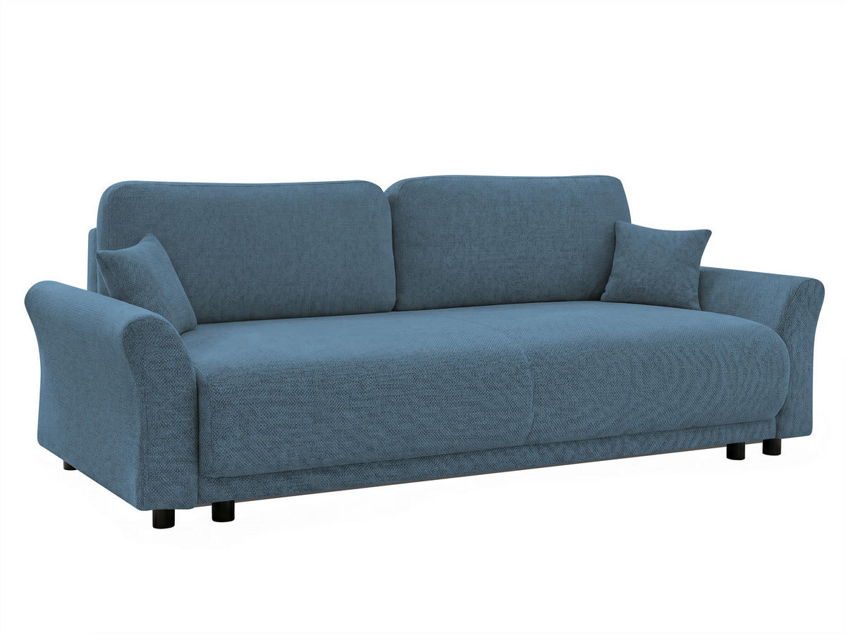 SCHLAFSOFA Flachgewebe, Struktur Blau  inkl. Zierkissen, Rückenkissen, Bettkasten, Schlaffunktion, Rücken echt  - Blau/Schwarz, Design, Textil (244/88/100cm) - P & B