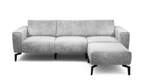 Dreisitzer inkl. Hocker in Samt Hellgrau  - Hellgrau/Schwarz, Design, Textil/Metall (250/86/86-94cm) - SENSOO