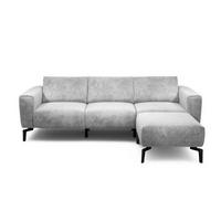 Dreisitzer inkl. Hocker in Samt Hellgrau  - Hellgrau/Schwarz, Design, Textil/Metall (250/86/86-94cm) - SENSOO