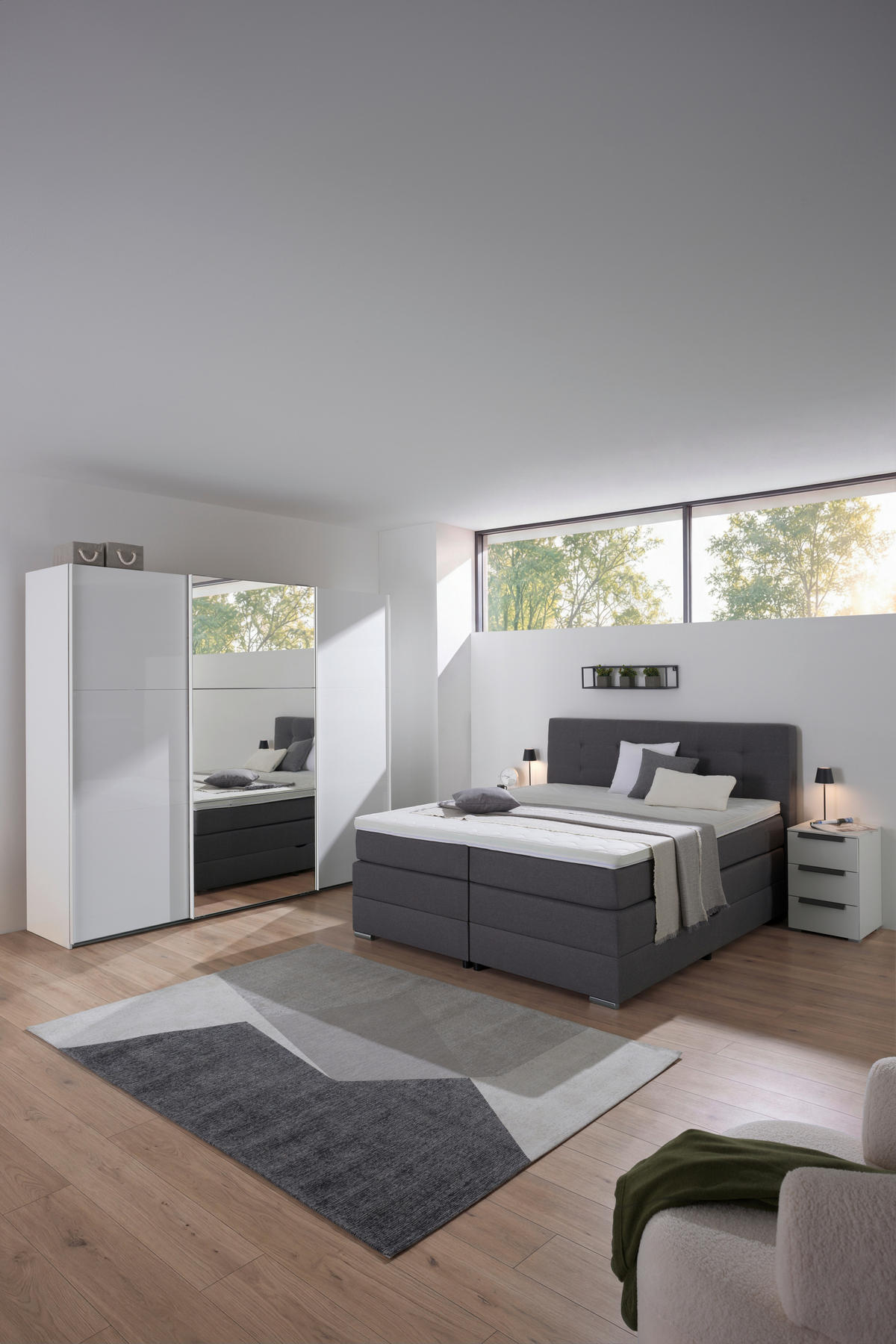SCHWEBETÜRENSCHRANK Weiss, Weiss Hochglanz  - Weiss Hochglanz/Weiss, Modern, Glas/Holzwerkstoff (250/216/65cm) - Stylife