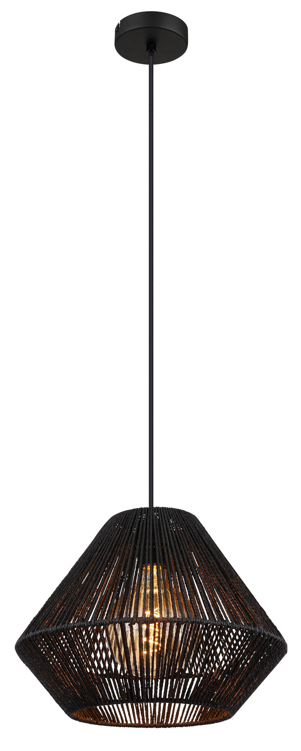 HÄNGELEUCHTE 35/120 cm    - Schwarz/Naturfarben, Konventionell, Naturmaterialien/Kunststoff (35/120cm) - Globo