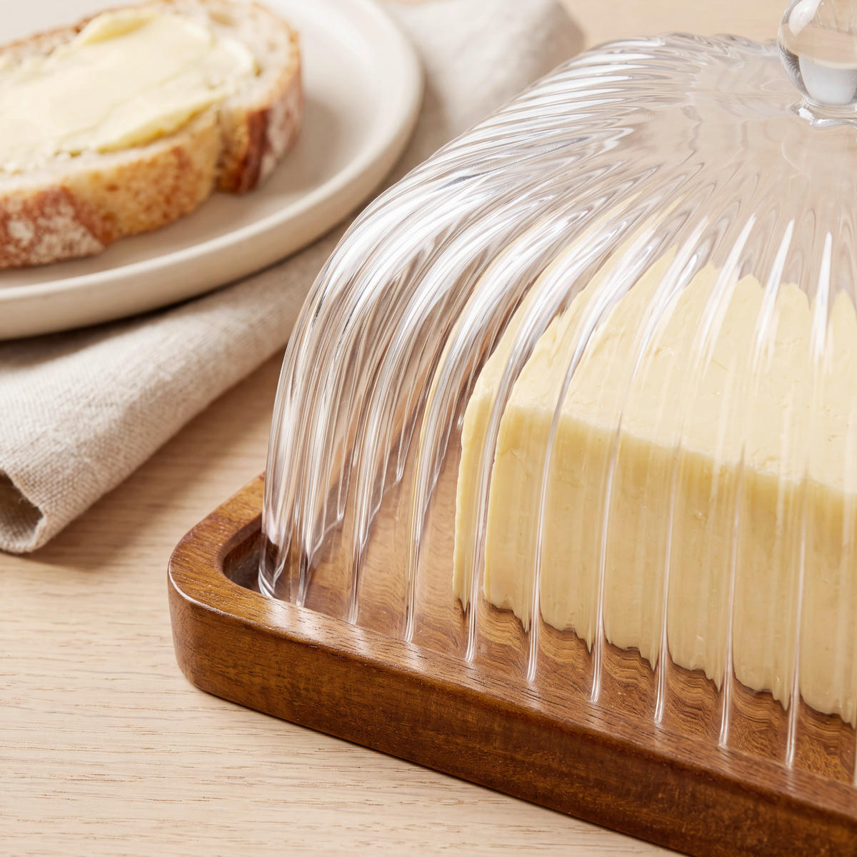 BUTTERDOSE Holz, Glas  - Klar/Akaziefarben, LIFESTYLE, Glas/Holz (17/12,5/10cm) - Ambia Home
