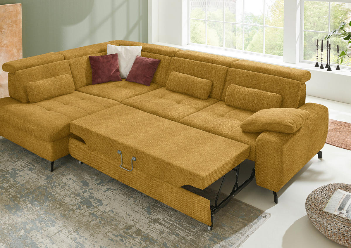 ECKSOFA in Chenille Currygelb  220/310 cm  - Currygelb/Schwarz, Design, Textil/Metall (220/310cm) - Beldomo Style