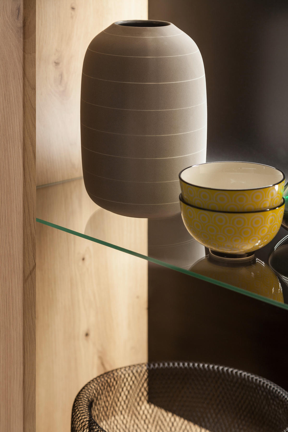 VITRINE  in Anthrazit, Klar, Eichefarben - Klar/Eichefarben, Design, Glas/Holzwerkstoff (63/210/38cm) - MID.YOU