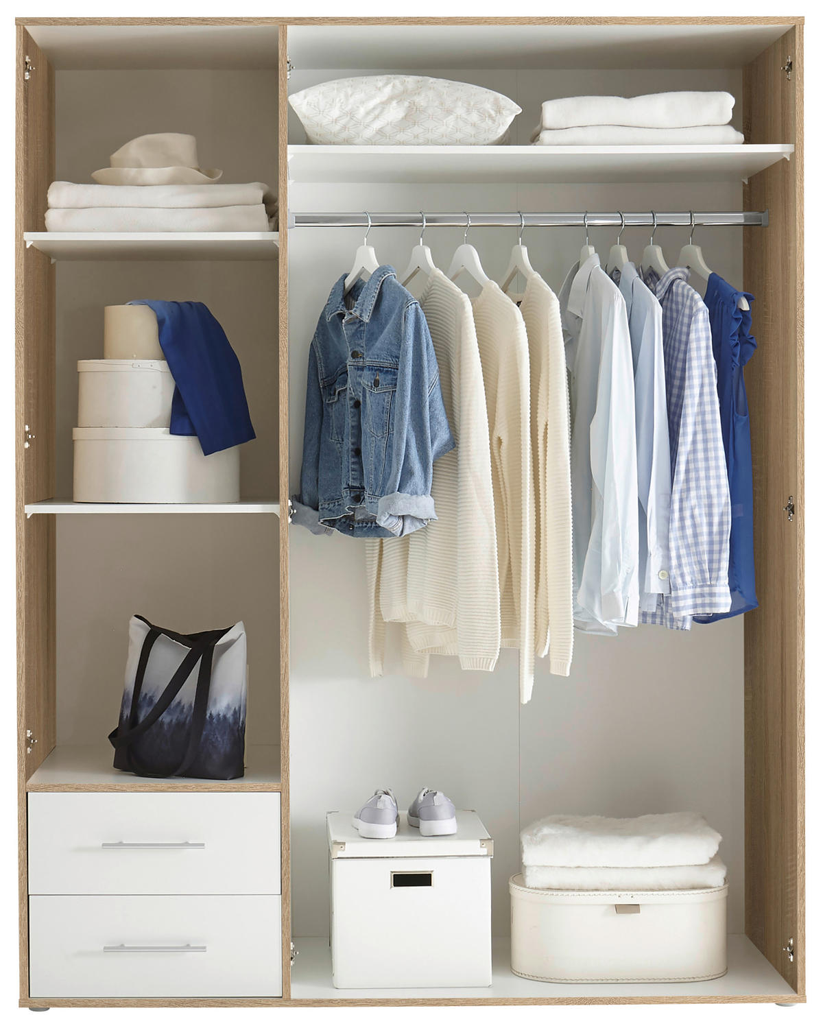 ORMAR S KLASIČNIM VRATIMA bijela, hrast Sonoma   - bijela/boje aluminija, Moderno, drvni materijal/plastika (155/195/60cm) - MID.YOU