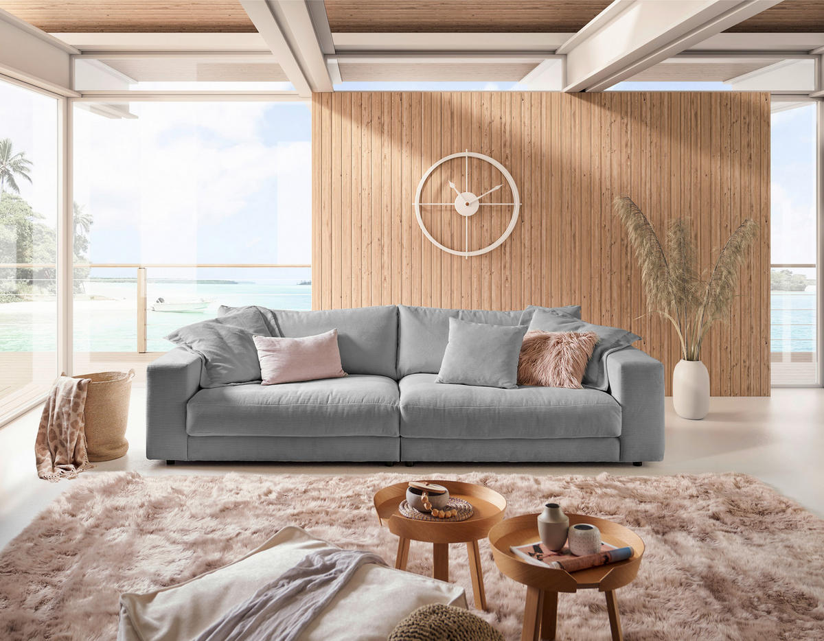 MEGASOFA in Feincord Grau  - Schwarz/Grau, Design, Kunststoff/Textil (290/86/127cm) - Pure Home Lifestyle