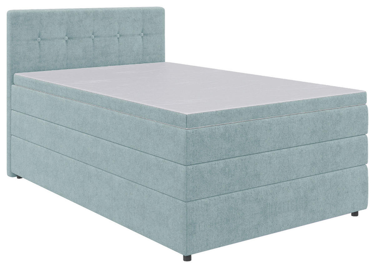 BOXSPRINGBETT 120/200 cm,  in Hellblau, Matratze, Bettkasten, Topper, H3 = fest  - Schwarz/Hellblau, KONVENTIONELL, Kunststoff/Textil (120/200cm) - Carryhome