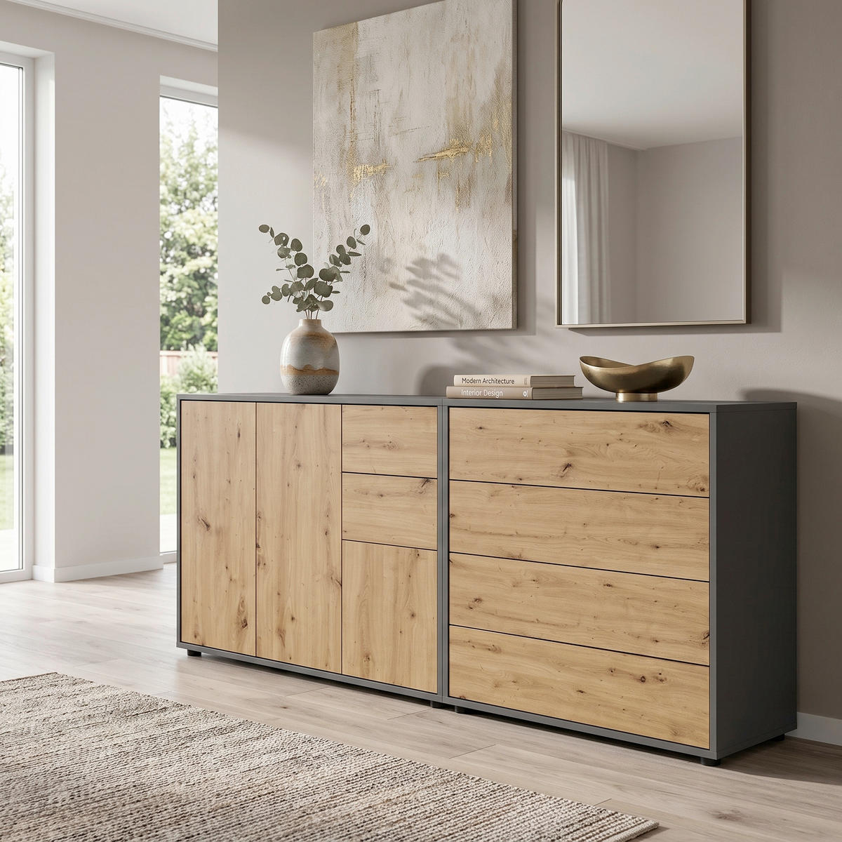SIDEBOARD  184,5/73/33 cm 6 Schublade(n)  - Anthrazit/Schwarz, MODERN, Holzwerkstoff (184,5/73/33cm) - MID.YOU