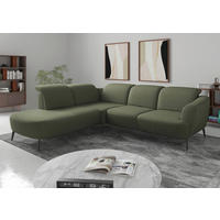ECKSOFA ZOE E Olivgrün Flachgewebe  - Schwarz/Olivgrün, KONVENTIONELL, Textil/Metall (267/300cm) - Sit & More
