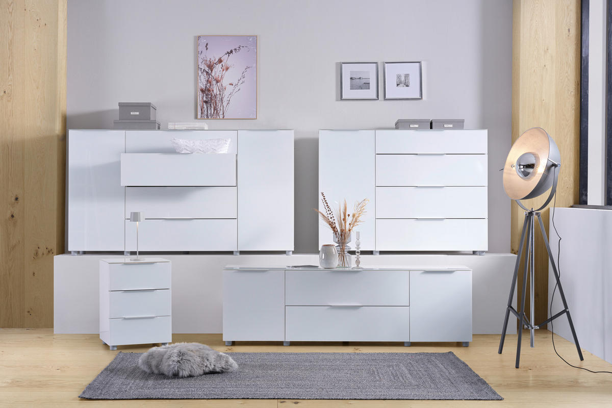 ÉJJELISZEKRÉNY magasfényű fehér  - króm/magasfényű fehér, Basics, műanyag/faalapú anyag (45/60/40cm) - Voleo