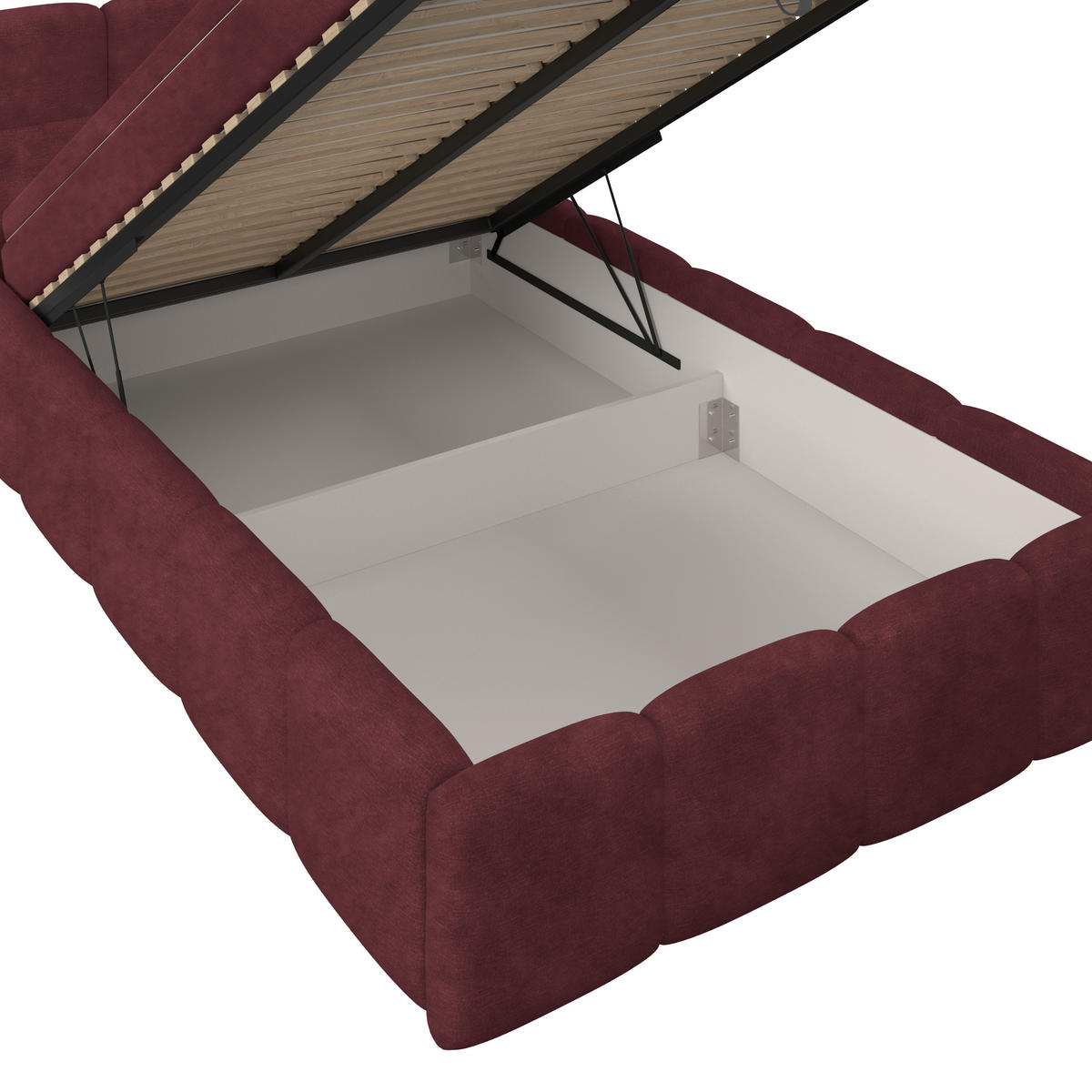 POLSTERBETT 140/200 cm,  in Bordeaux, Matratze, Bettkasten, H3 = fest  - Bordeaux/Schwarz, Trend, Kunststoff/Textil (140/200cm)