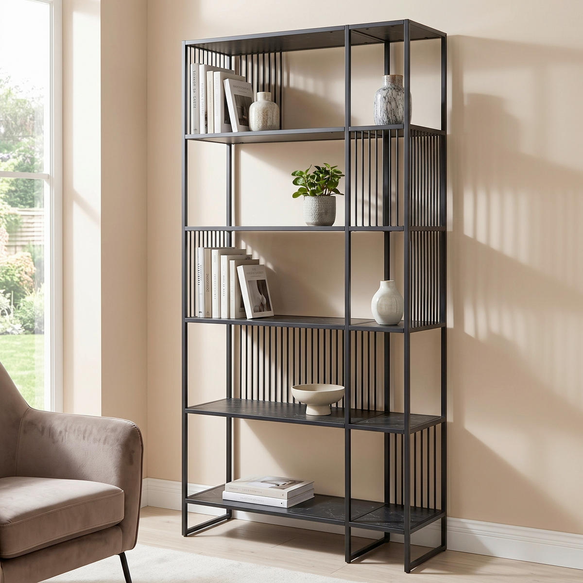 HYLLA i 85/185/35 cm svart  - svart, Design, metall/trämaterial (85/185/35cm) - Best Price