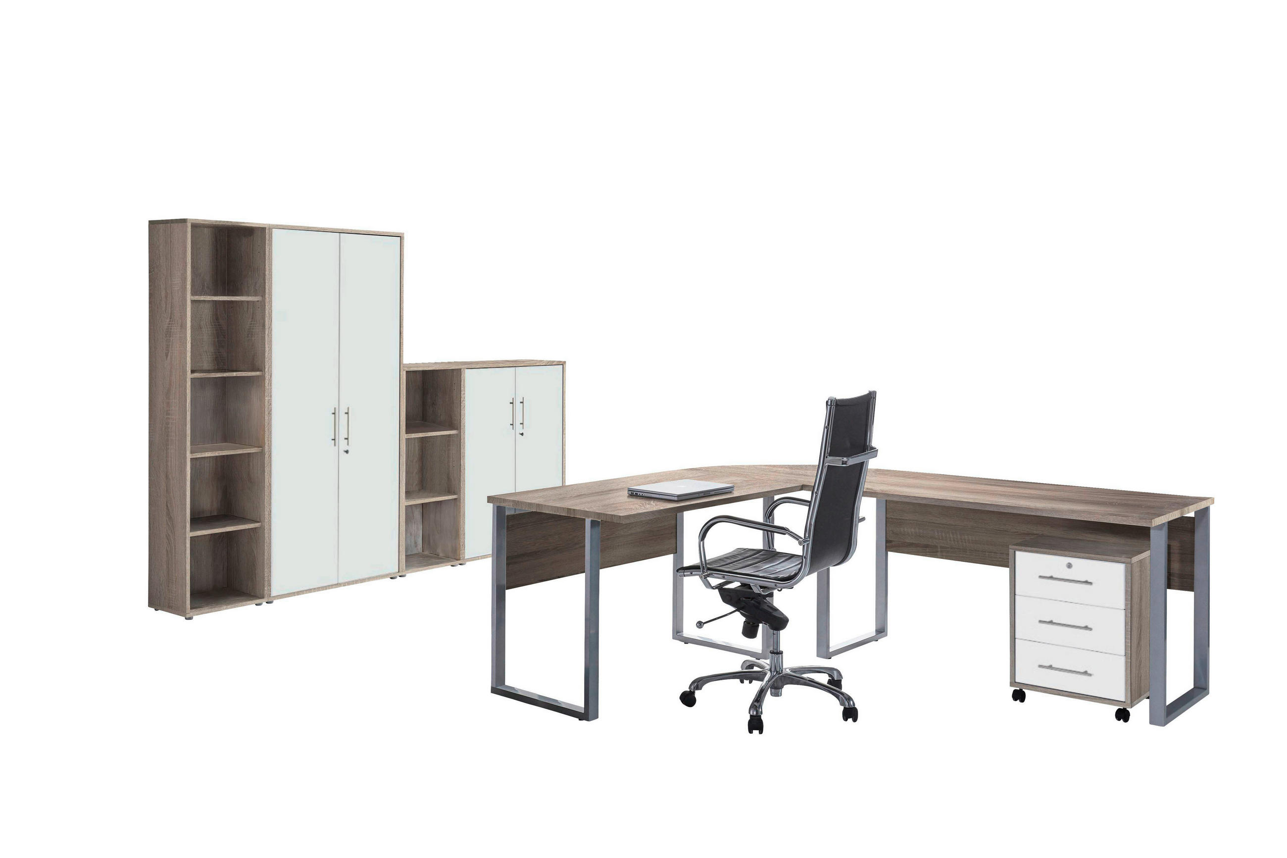 BÜRO Schreibtisch seitenverkehrt montierbar, abschließbar, erweiterbar, in verschiedenen Holz-Dekoren erhältlich Weiß, Sonoma Eiche - Weiß/Sonoma Eiche, MODERN, Holzwerkstoff - MID.YOU