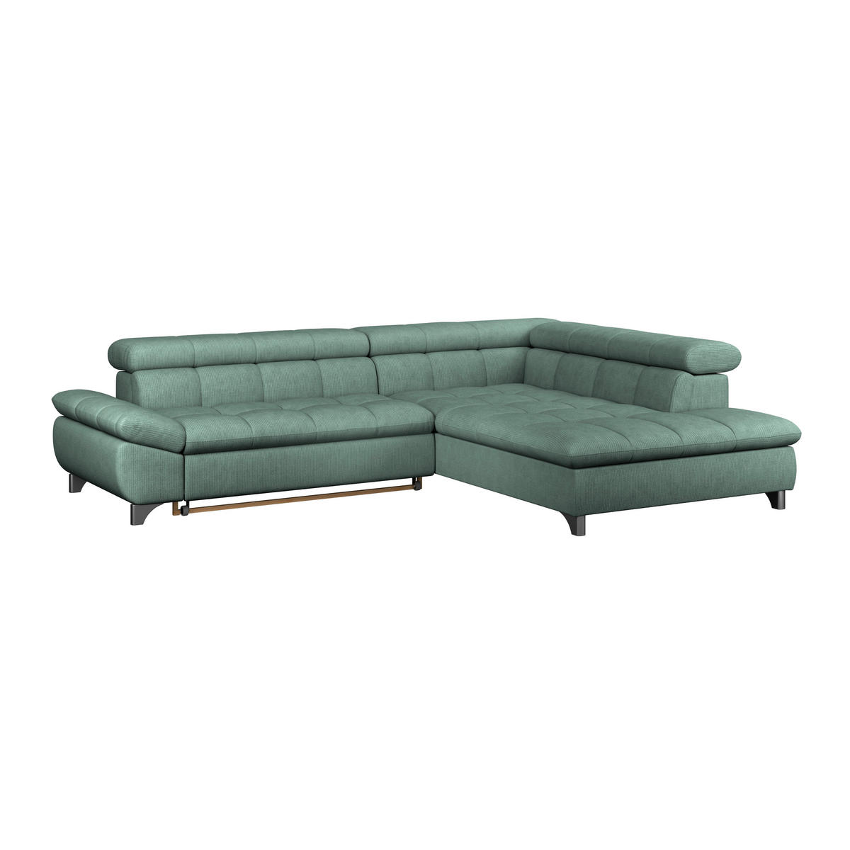 ECKSOFA Dunkelgrün Chenille  - Chromfarben/Dunkelgrün, KONVENTIONELL, Textil/Metall (312/234cm) - Livetastic