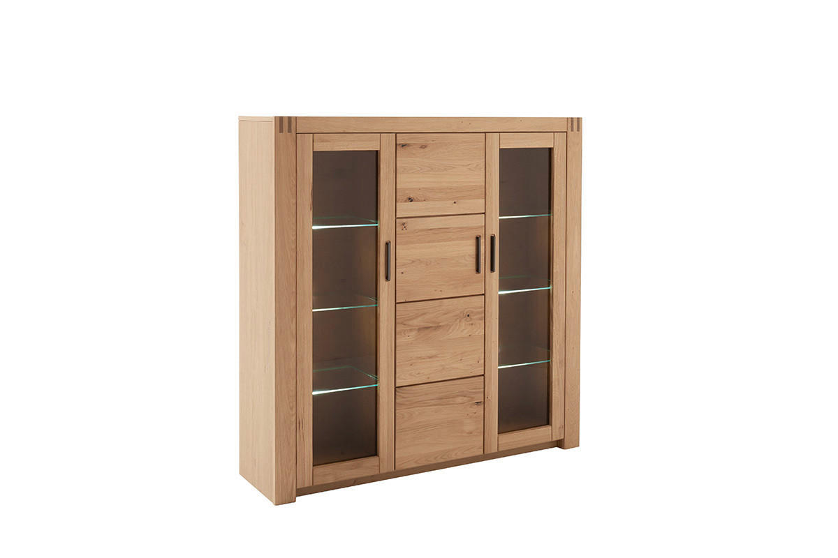 HIGHBOARD  in 137/139/37 cm  - Eichefarben/Anthrazit, Design, Glas/Holz (137/139/37cm) - Livetastic
