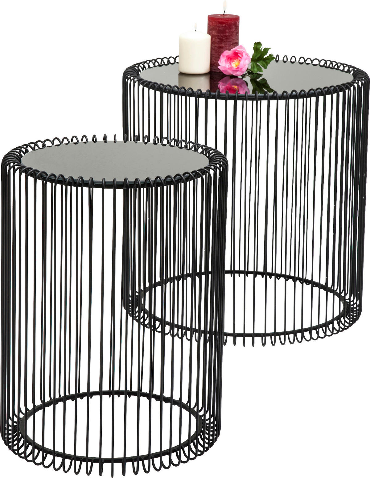 BEISTELLTISCHSET in Metall, Glas 32,5-44/32,5-44/42,5-45 cm  - Schwarz, Design, Glas/Metall (32,5-44/32,5-44/42,5-45cm) - Ambia Home