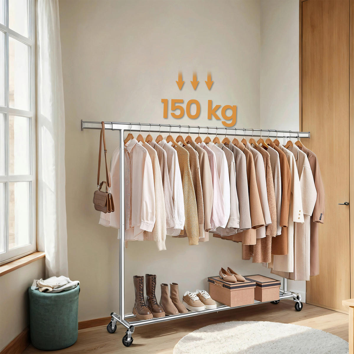 KLEIDERWAGEN in Chromfarben 160-200/161,5/45 cm   - Chromfarben, Trend, Kunststoff/Metall (160-200/161,5/45cm) - Boxxx